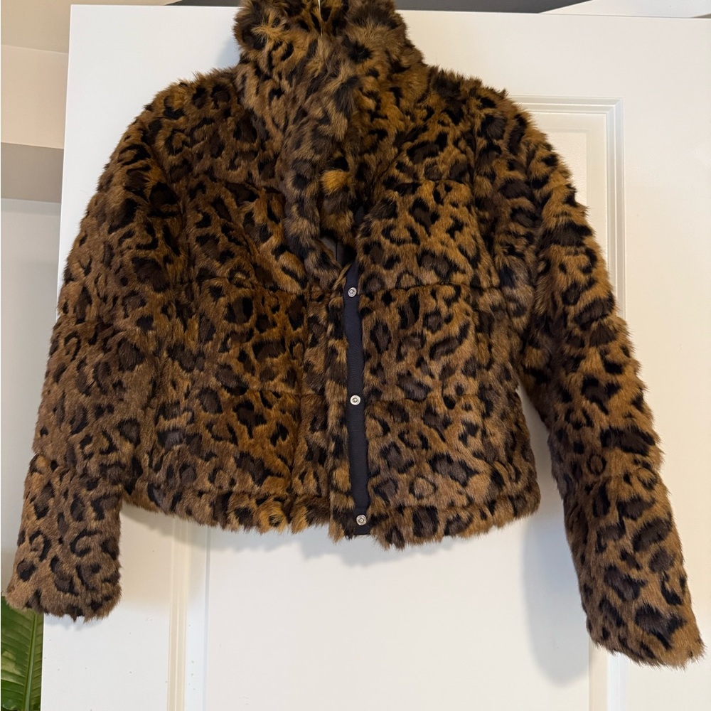 Abercrombie & Fitch Leopard Print Faux Fur Jacket